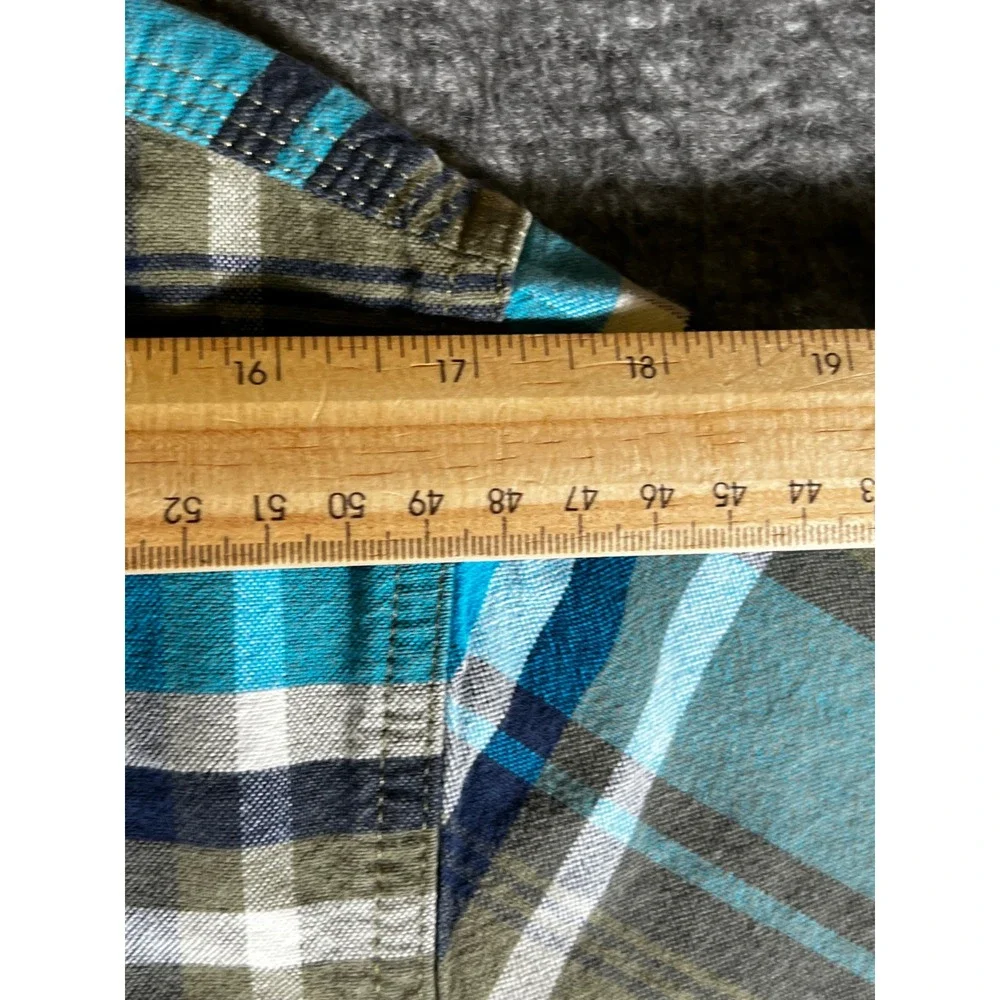 The North Face Men Large Blue Green Plaid Long Sleeve Button Down Shirt Heritage